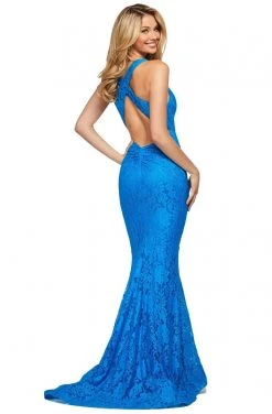 Sherri Hill - 53363 Crisscross Back V-Neck Lace Mermaid Dress 11 Sherri Hill - 53363 Crisscross Back V-Neck Lace Mermaid Dress