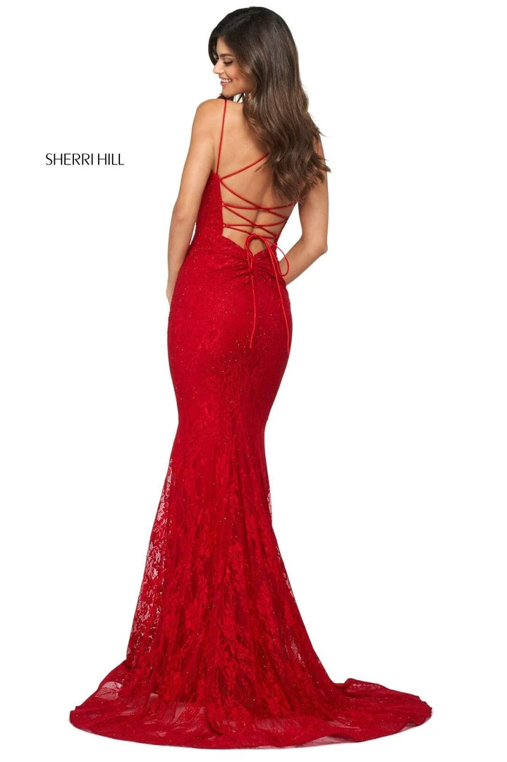 Sherri Hill - 53364 Plunging Lace Up Back Fitted Lace Dress 7 Sherri Hill - 53364 Plunging Lace Up Back Fitted Lace Dress