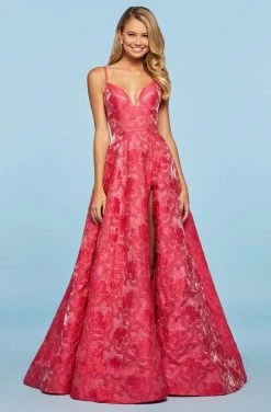 Sherri Hill - 53378 Brocade Plunging V-neck A-line Gown