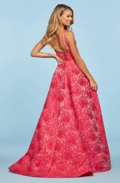Sherri Hill - 53378 Brocade Plunging V-neck A-line Gown