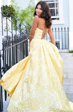 Sherri Hill - 53379 Strapless Brocade A-line Gown With Slit