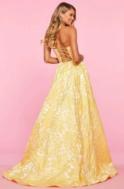 Sherri Hill - 53379 Strapless Brocade A-line Gown With Slit