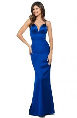 Sherri Hill - 53390 Satin Deep V-neck Trumpet Dress 8 Sherri Hill - 53390 Satin Deep V-neck Trumpet Dress