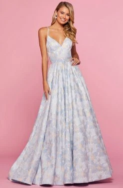 Sherri Hill - 53397 Brocade Plunging V-neck A-line Dress