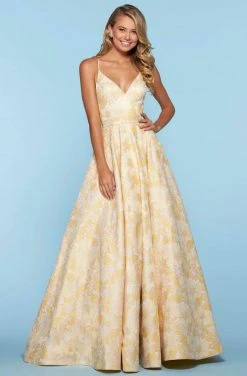 Sherri Hill - 53397 Brocade Plunging V-neck A-line Dress