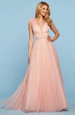 Sherri Hill - 53413 V-Neck Feather A-Line Dress