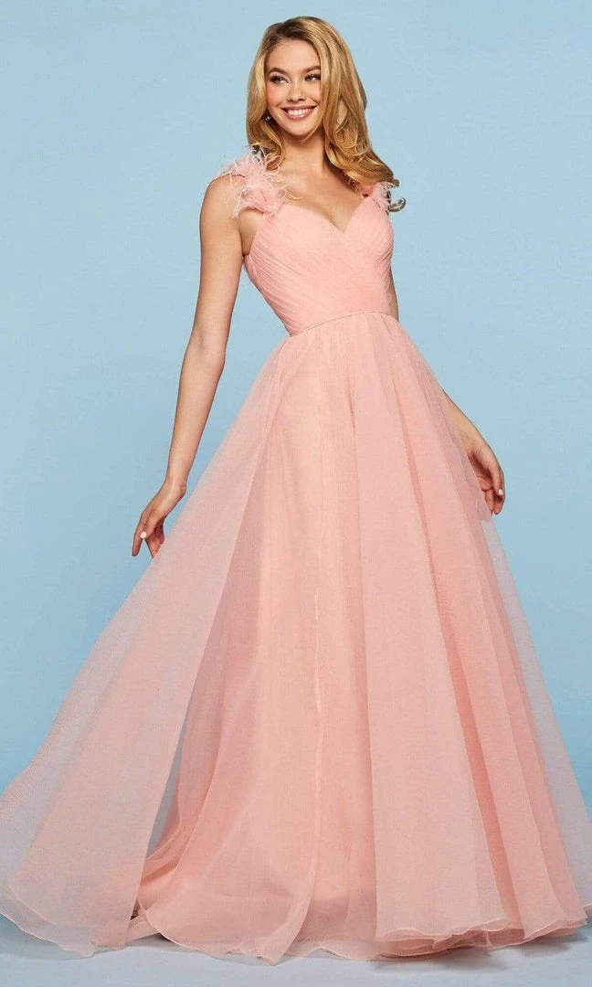 Sherri Hill - 53417 Feathered Ruched V-Neck Chiffon A-Line Dress 3 Sherri Hill - 53417 Feathered Ruched V-Neck Chiffon A-Line Dress