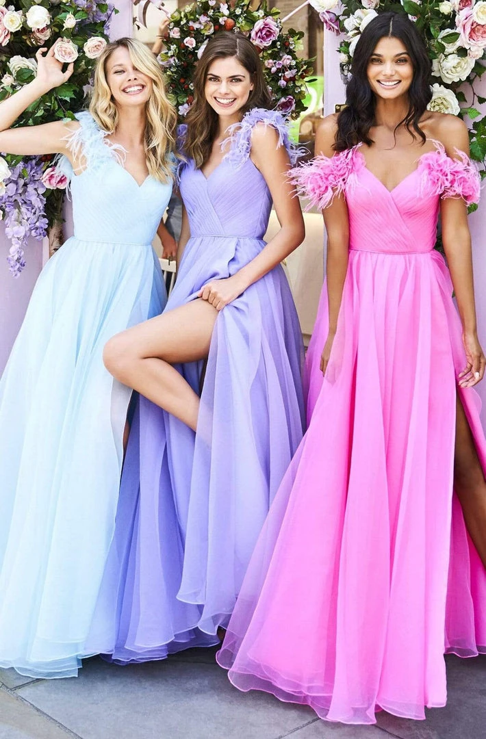 Sherri Hill - 53417 Feathered Ruched V-Neck Chiffon A-Line Dress 8 Sherri Hill - 53417 Feathered Ruched V-Neck Chiffon A-Line Dress
