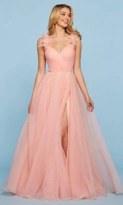 Sherri Hill - 53417 Feathered Ruched V-Neck Chiffon A-Line Dress