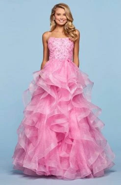 Sherri Hill - 53418 Beaded Lace Scoop Ruffled Ballgown 10 Sherri Hill - 53418 Beaded Lace Scoop Ruffled Ballgown
