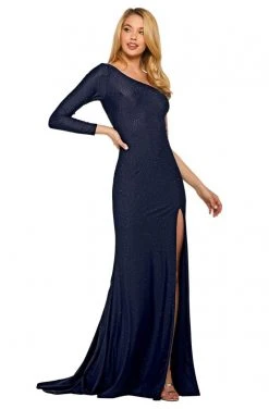 Sherri Hill - 53428 Single Sleeve Beaded Jersey Fitted Dress