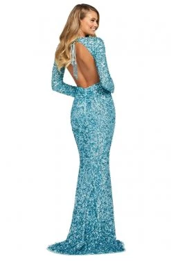 Sherri Hill - 53447 Long Sleeve Open Back Sequined Dress