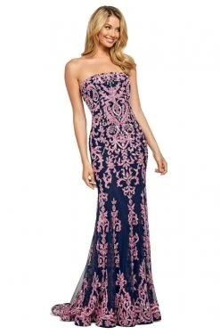 Sherri Hill - 53452 Strapless Sequins Applique Lace-Up Back Dress