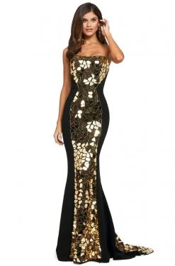 Sherri Hill - 53473 Beaded Straight Neck Trumpet Dress With Train