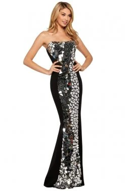 Sherri Hill - 53473 Beaded Straight Neck Trumpet Dress With Train