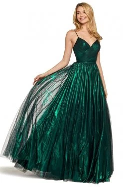 Sherri Hill - 53480 Metallic V-Neck A-Line Dress