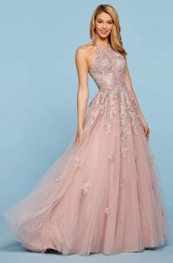 Sherri Hill - 53482 Lace Appliqued Halter Beaded Dress