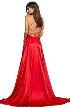 Sherri Hill - 53498 Sleeveless V Neck Strappy Open Back Satin Dress