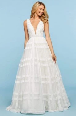 Sherri Hill - 53505 V-Neck Lace A-Line Dress