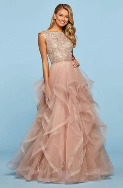 Sherri Hill - 53510 High Neckline Beaded Lace Ruffle Dress