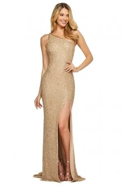 Sherri Hill - 53514 Single Shoulder High Slit Beaded Dress