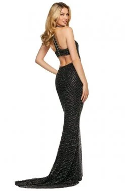 Sherri Hill - 53516 High Halter Sheath Dress With Slit And Train