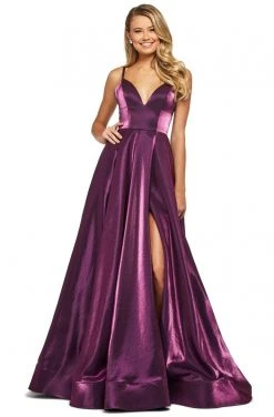 Sherri Hill - 53548 Satin V-Neck Evening Dress With Slit 8 Sherri Hill - 53548 Satin V-Neck Evening Dress With Slit
