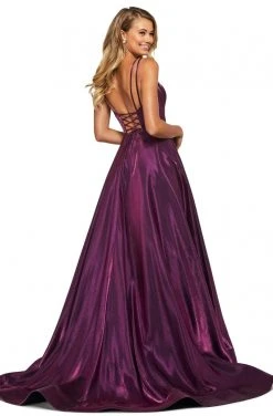 Sherri Hill - 53548 Satin V-Neck Evening Dress With Slit 9 Sherri Hill - 53548 Satin V-Neck Evening Dress With Slit