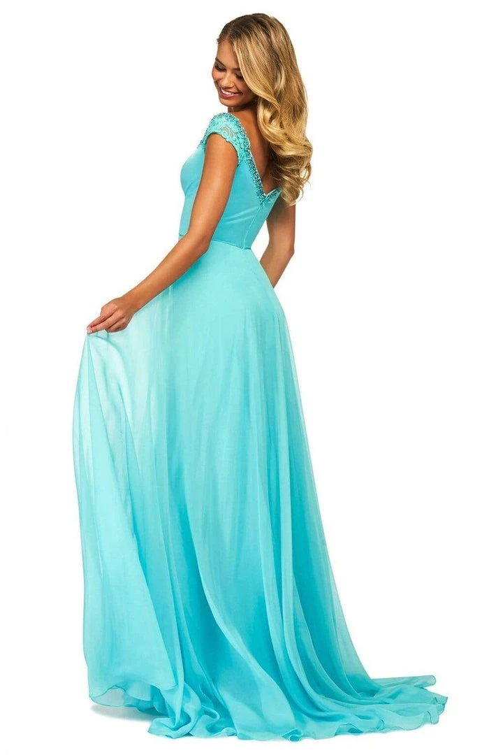 Sherri Hill - 53549 Beaded V Neck Chiffon Overlay Long Satin Dress 4 Sherri Hill - 53549 Beaded V Neck Chiffon Overlay Long Satin Dress