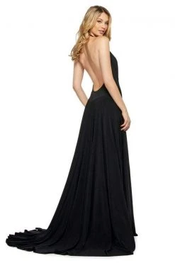 Sherri Hill - 53577 Deep Halter V-neck Jersey A-line Dress