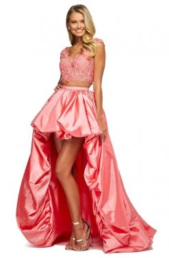 Sherri Hill - 53579 Cap Sleeve Lace Bodice High Low Dress