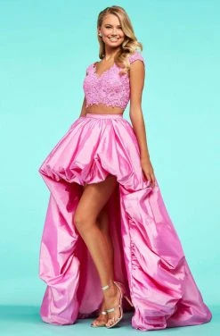 Sherri Hill - 53579 Cap Sleeve Lace Bodice High Low Dress 8 Sherri Hill - 53579 Cap Sleeve Lace Bodice High Low Dress