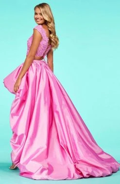 Sherri Hill - 53579 Cap Sleeve Lace Bodice High Low Dress 9 Sherri Hill - 53579 Cap Sleeve Lace Bodice High Low Dress