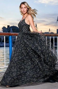 Sherri Hill - 53584 Long Plunging Print Tulle A-Line Dress