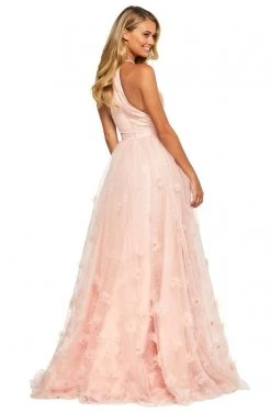 Sherri Hill - 53595 Long Halter Style Plunged Inset A-Line Dress