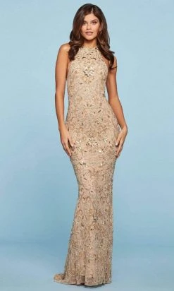 Sherri Hill - 53609 Halter Fitted Beaded Dress