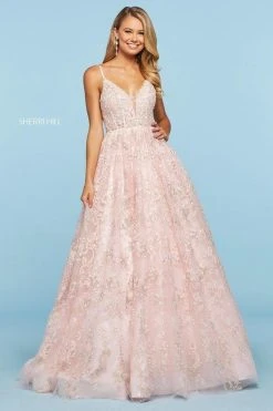 Sherri Hill - 53625 Beaded Lace Deep V-neck Tulle Ballgown
