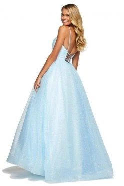 Sherri Hill - 53665 Deep V-neck Glitter Tulle Ballgown