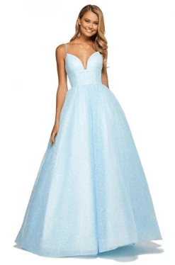 Sherri Hill - 53665 Deep V-neck Glitter Tulle Ballgown
