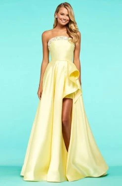 Sherri Hill - 53710 Beaded Satin A-Line Dress With Slit