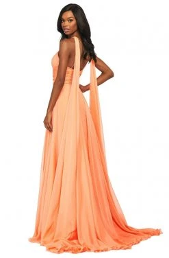 Sherri Hill - 53761 Keyhole Slit Halter Chiffon A-Line Dress