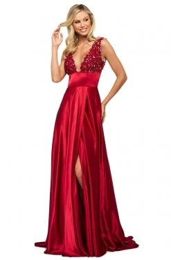 Sherri Hill - 53764 Appliqued Plunging V-Neck A-Line Dress