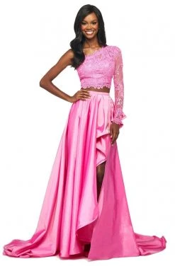 Sherri Hill - 53771 Two Piece Lace Bodice Ruffle Slit Dress