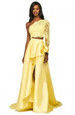 Sherri Hill - 53771 Two Piece Lace Bodice Ruffle Slit Dress