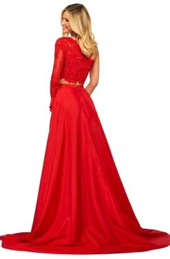 Sherri Hill - 53771 Two Piece Lace Bodice Ruffle Slit Dress