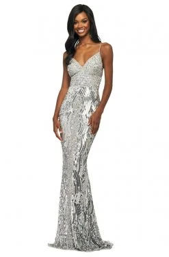 Sherri Hill - 53795 Sequins Beaded V-Neck Evening Dress