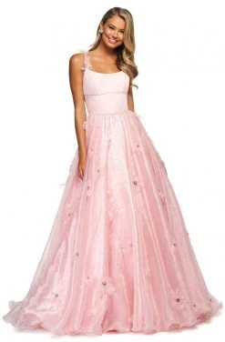 Sherri Hill - 53823 Scoop Neckline Floral Applique Organza Ballgown