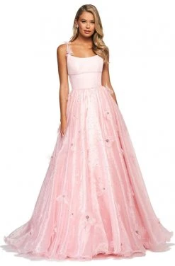 Sherri Hill - 53823 Scoop Neckline Floral Applique Organza Ballgown