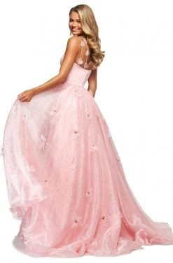 Sherri Hill - 53823 Scoop Neckline Floral Applique Organza Ballgown