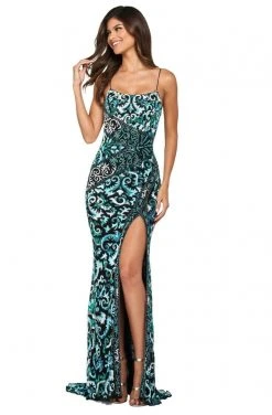 Sherri Hill - 53828 Beaded Scoop Evening Dress With Slit